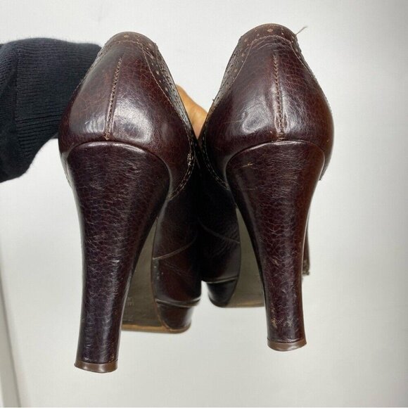 Fendi Women's Brown Leather Oxford Open Toe Platform Designer Ankle Boot EU 36.5 - Picture 8 of 16